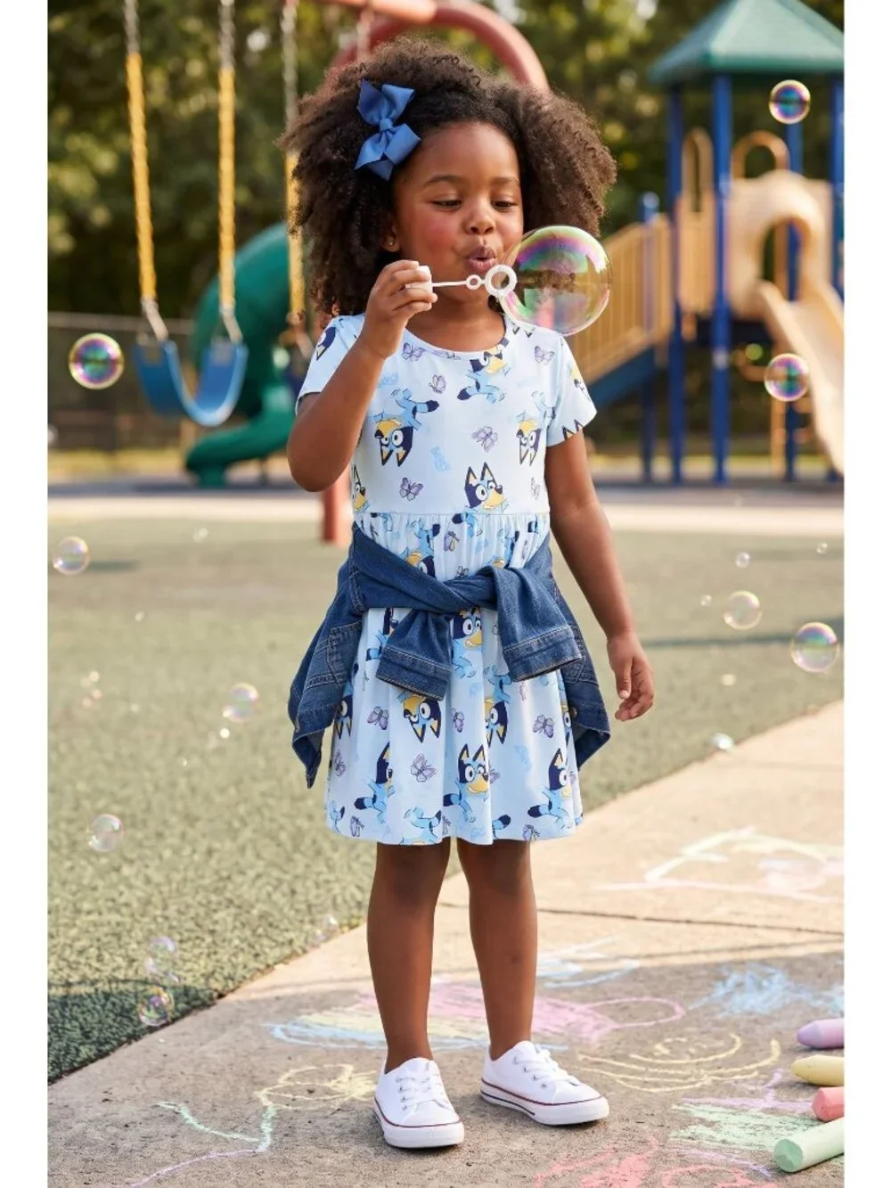 NWOT Bluey Girls Dress 4T Allover Print Short Sleeve Cotton Blend Knee Length